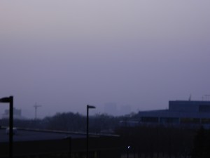 Salt Lake's smog in February, 2013. The downtown buildings are somewhere in the haze.